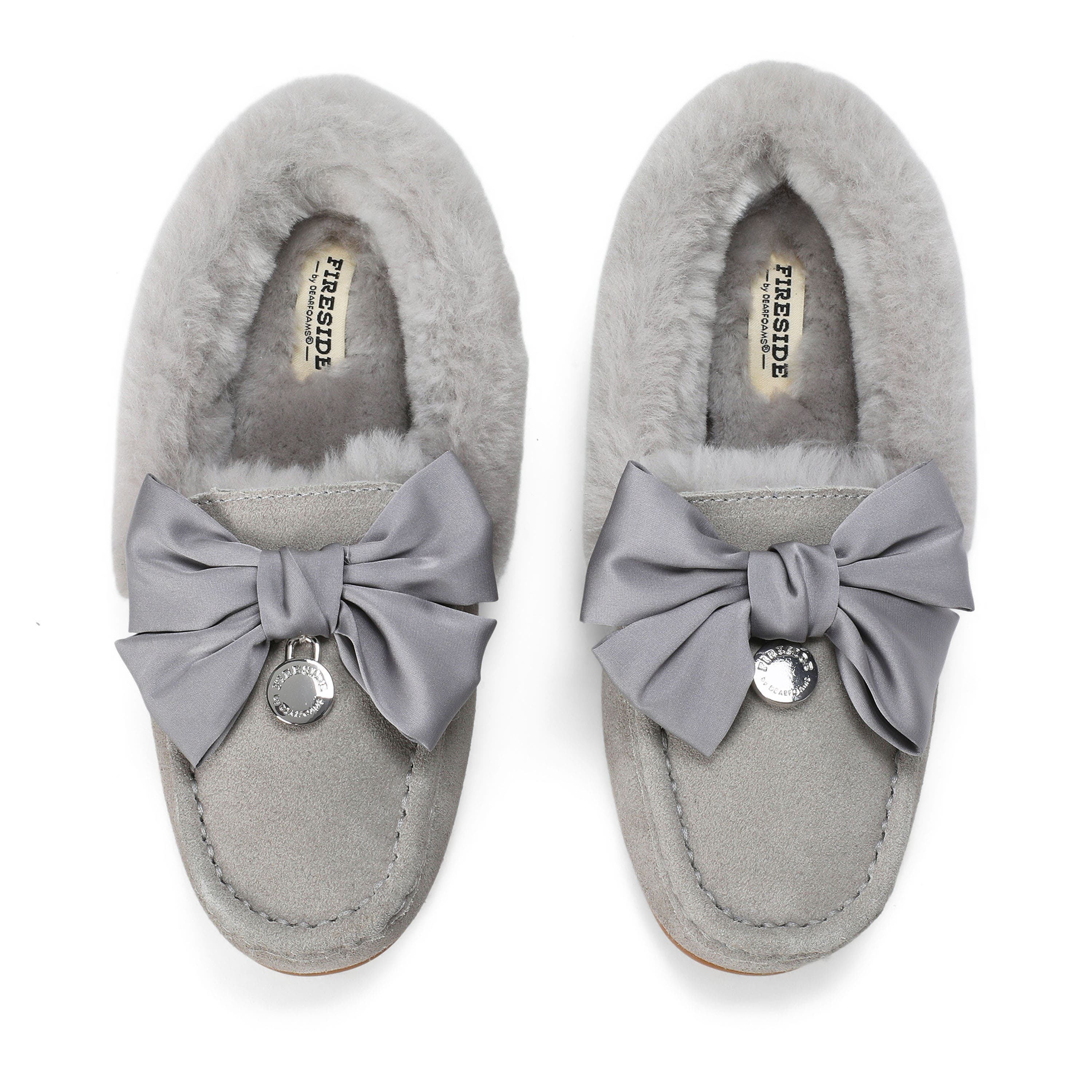 Fireside Mel Dream Bow Moccasin Slippers, Alternate, color, Smoke