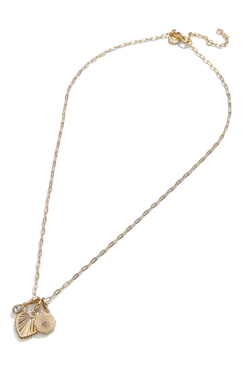 BaubleBar Heart Cluster Charm Necklace, Alternate, color, Luck/Gold