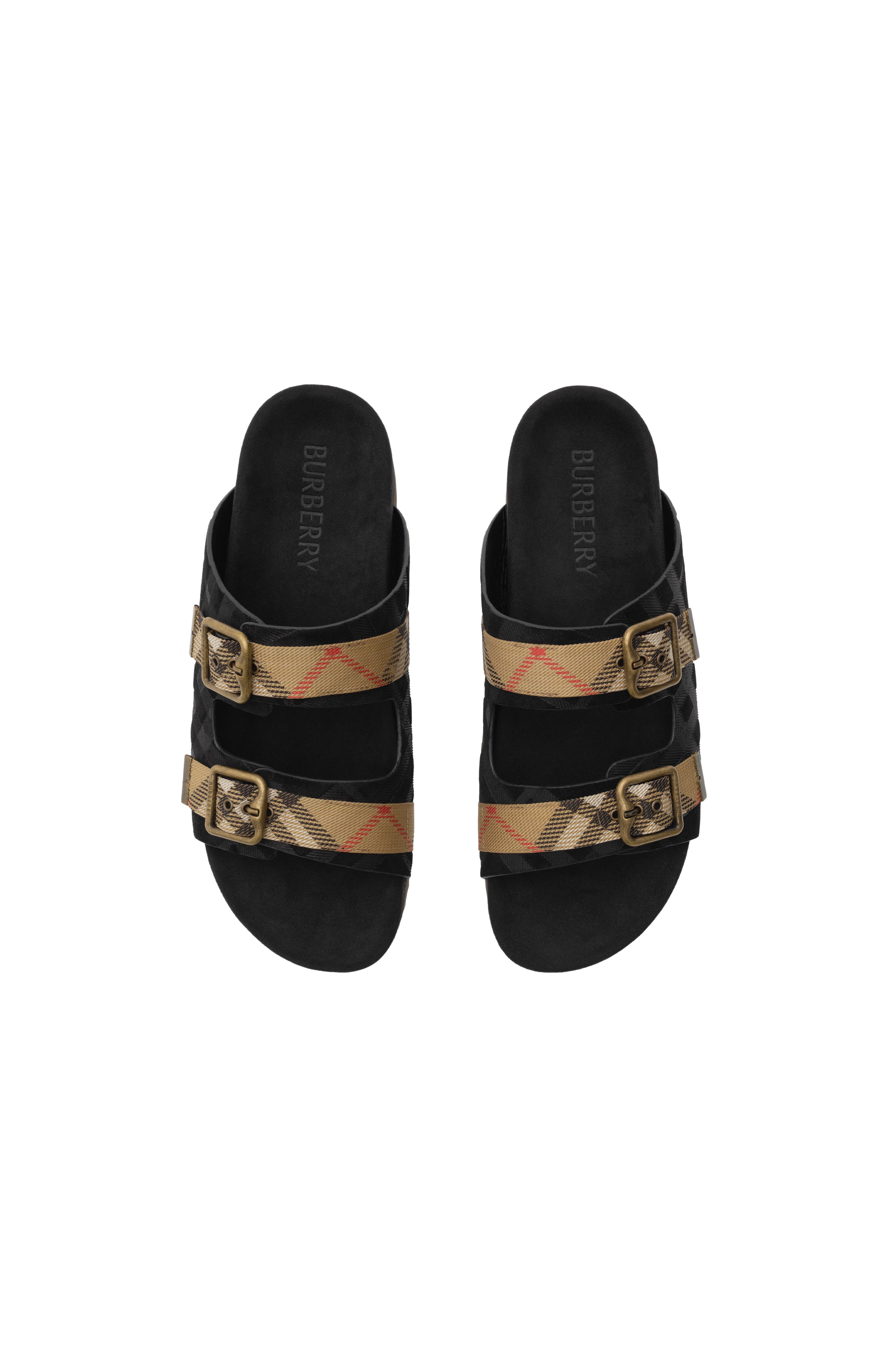 Burberry Check Suede Urchin Sandals, Alternate, color, Black