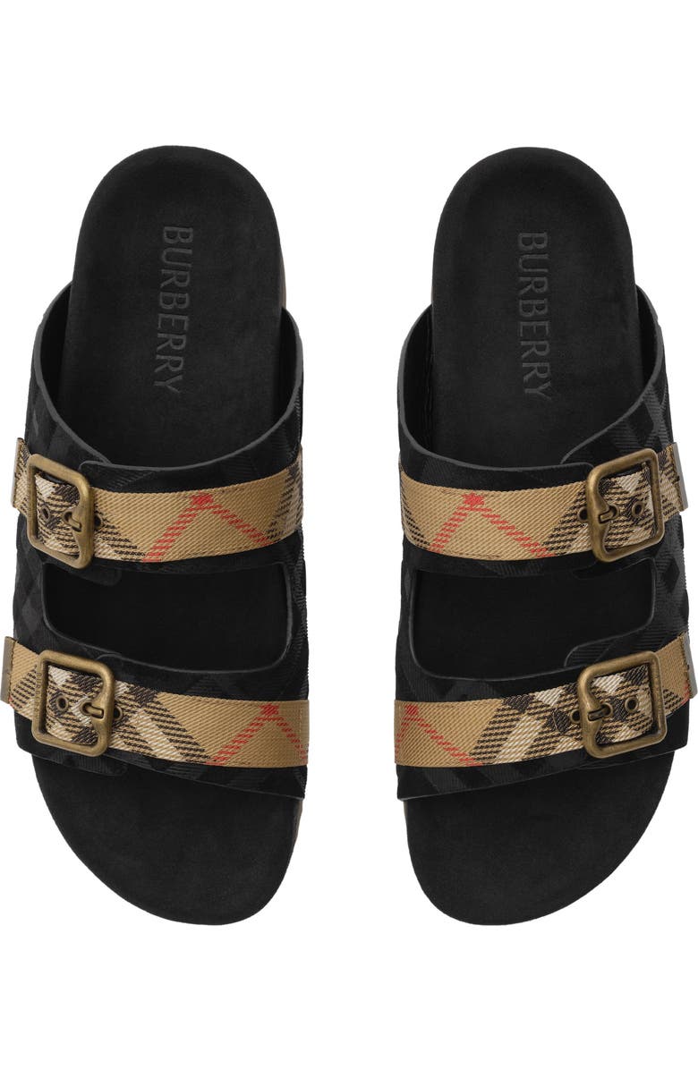 Burberry Check Suede Urchin Sandals, Alternate, color, Black