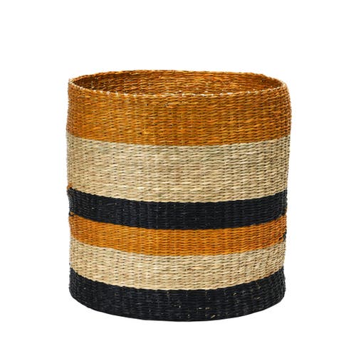 Storied Home Hand-woven Seagrass Baskets With Design, Set Of 2 In Multi