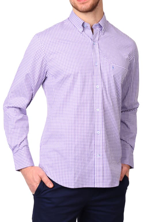 Tailorbyrd Gingham Stretch Cotton Button-up Shirt In Purple