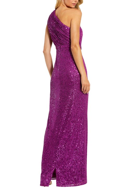 Mac Duggal Sequin One-shoulder Column Gown In Purple