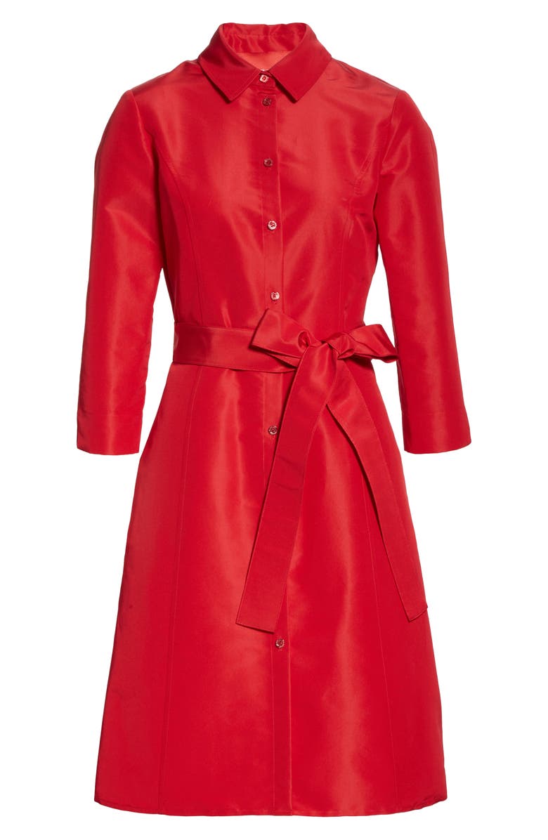 Carolina Herrera Belted Silk Shirtdress, Alternate, color, Icon Red
