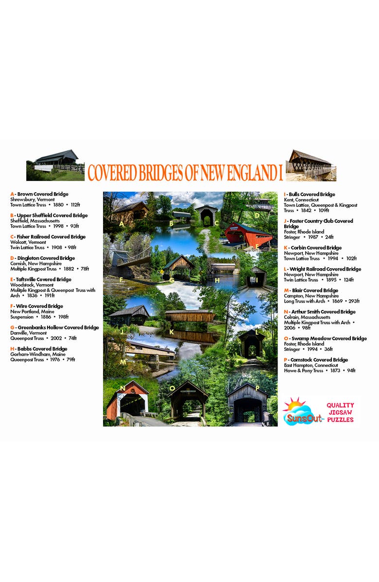 Sunsout Covered Bridges of New England 1000 piece Jigsaw Puzzle for Adults, Alternate, color, Multicolor