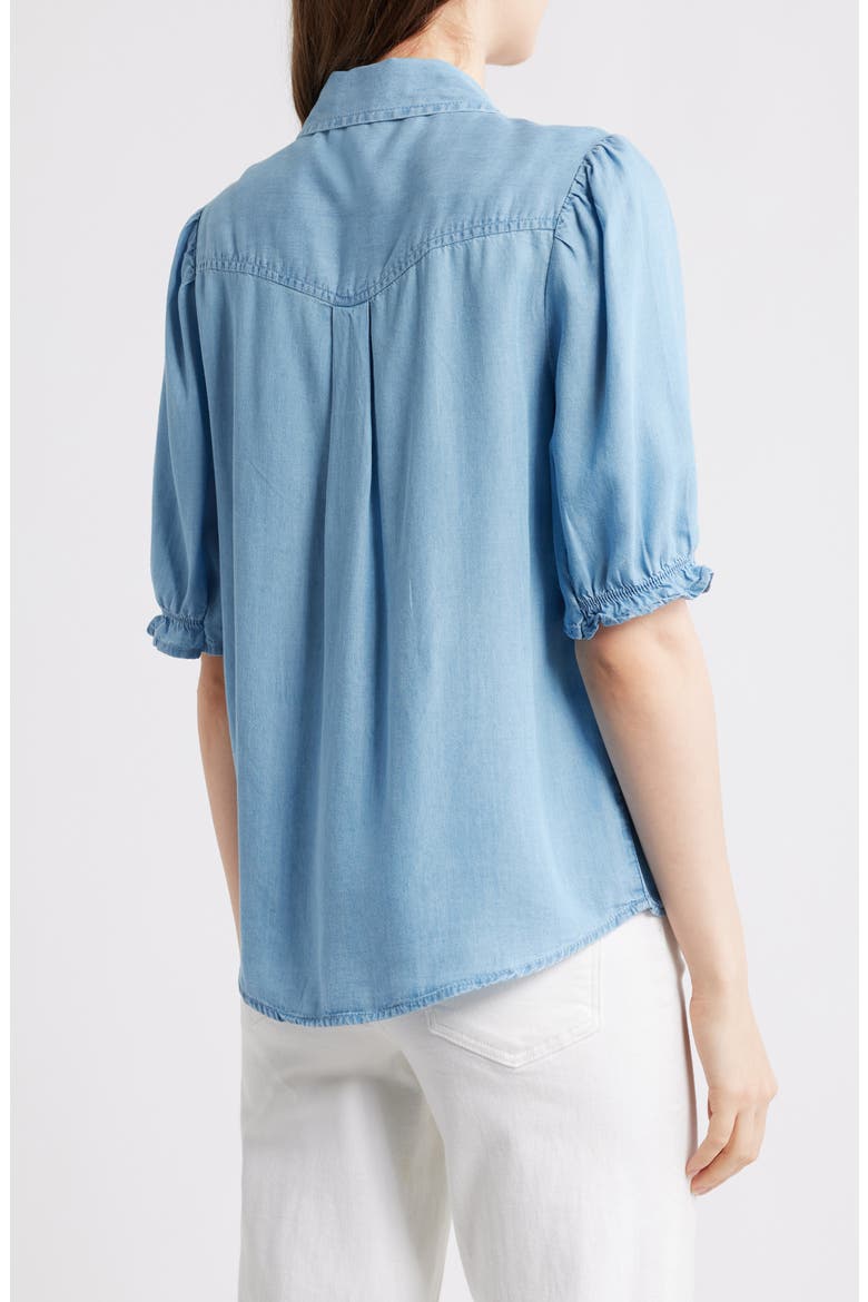 Indira Short Sleeve Denim Button-Up Shirt, Alternate, color, LIGHT WASH