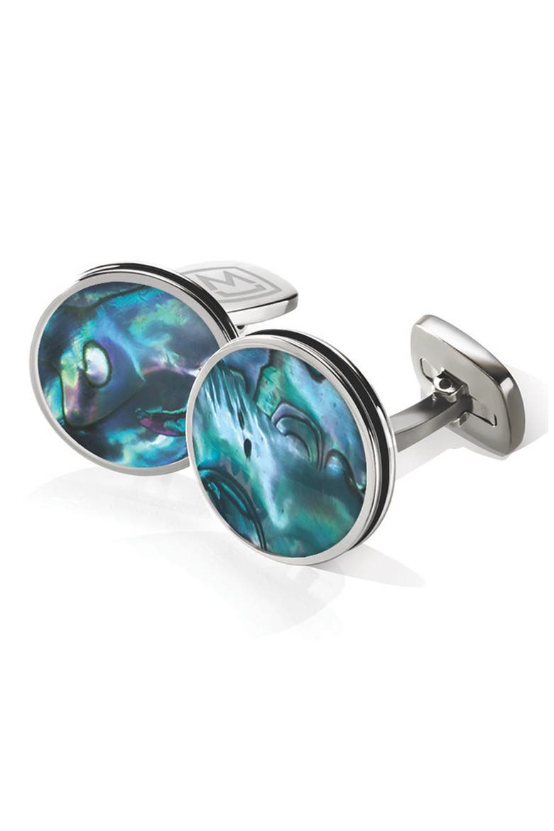 Abalone Cuff Links, Main, color, STAINLESS STEEL/ GREEN