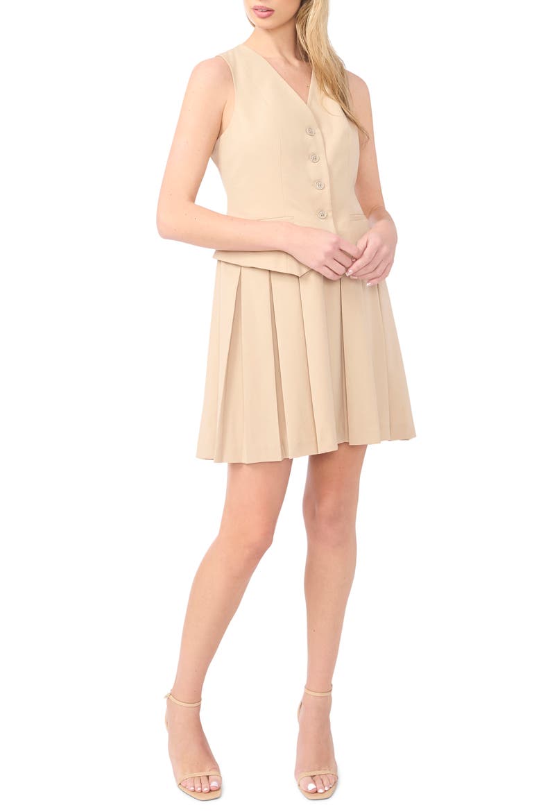 Vest Pleated Dress, Main, color, NOMAD CAMEL