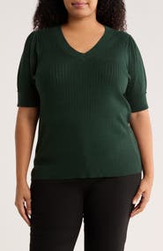 DR2 by Daniel Rainn V-Neck Short Sleeve Pointelle Sweater