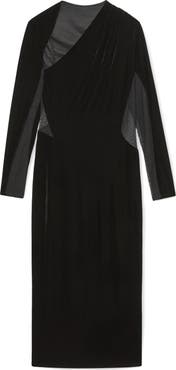 Reiss Kass Asymmetric Neck Long Sleeve Velvet Dress