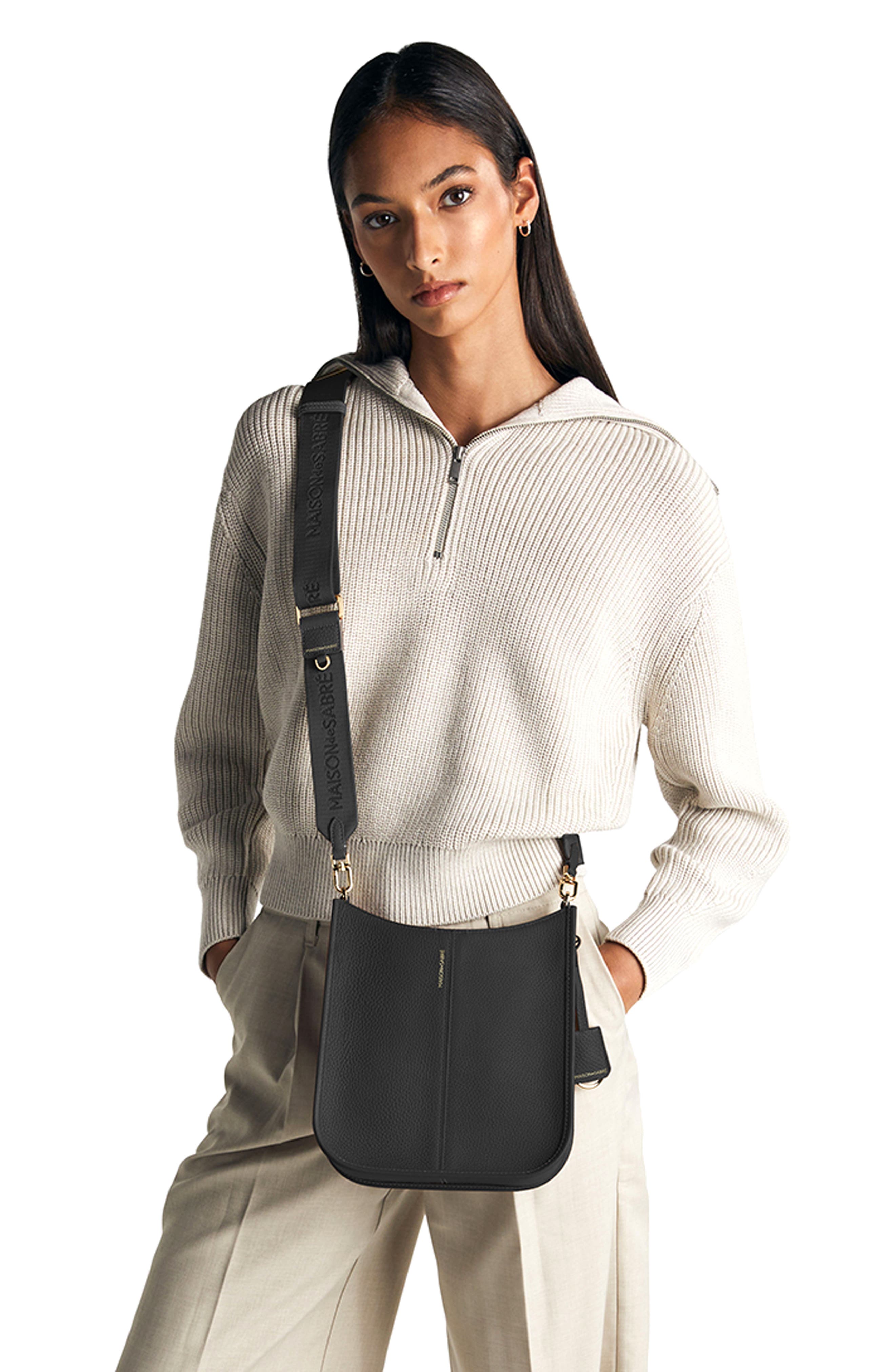 MAISON de SABRÉ Leather Saddle Bag, Alternate, color, Black Caviar