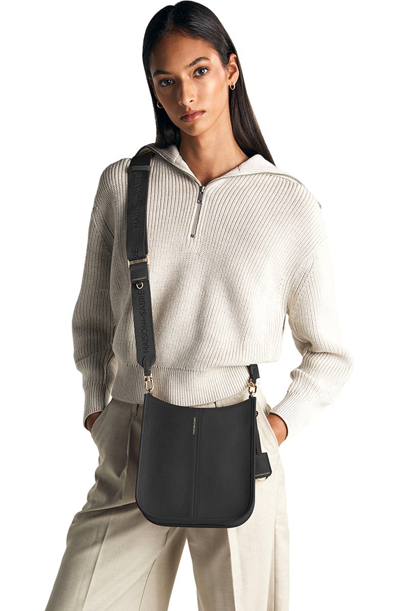 MAISON de SABRÉ Leather Saddle Bag, Alternate, color, Black Caviar