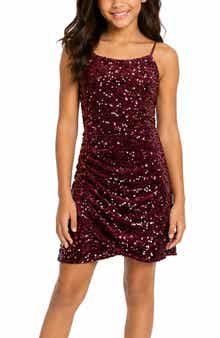 Kids' Ruched Sequin Velvet Party Dress