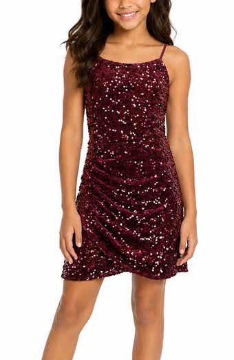 Kids' Ruched Sequin Velvet Party Dress