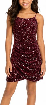 Zunie Kids' Ruched Sequin Velvet Party Dress