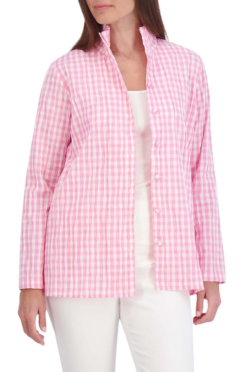 Foxcroft Carolina Crinkled Gingham Cotton Blend Button-Up Shirt, Alternate, color, 
