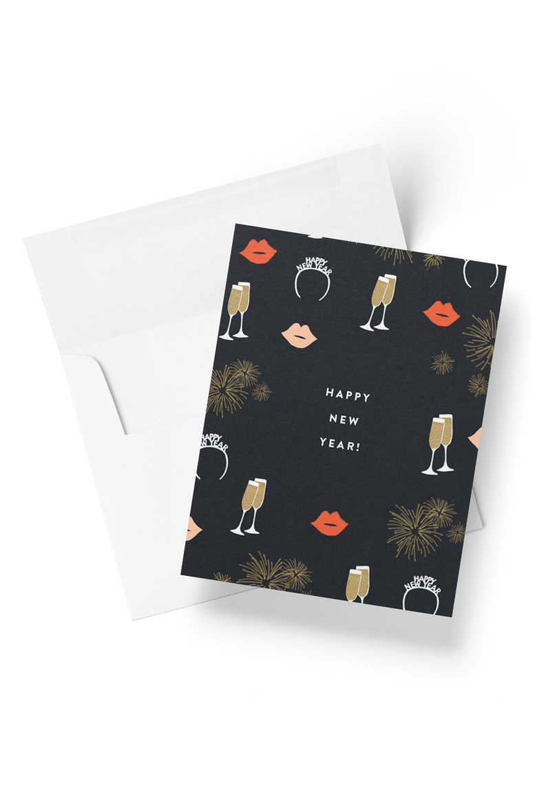 New Year's Boxed Set of 8 Greeting Cards, Alternate, color, Black