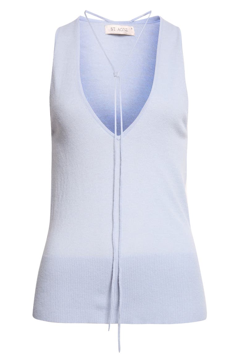 Plunge Neck Merino Wool Knit Tie Top, Alternate, color, LIGHT STEEL