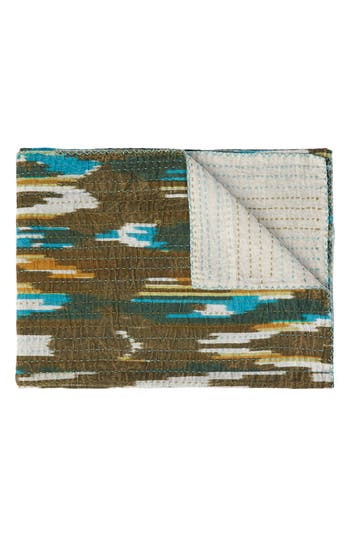 Taj Hotel Vintage Cotton Kantha Throw Blanket In Multi Brown Blue