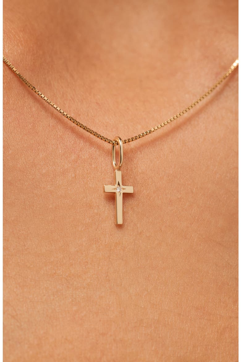 Solid Yellow Gold - Diamond Cross Necklace, Alternate, color, Gold