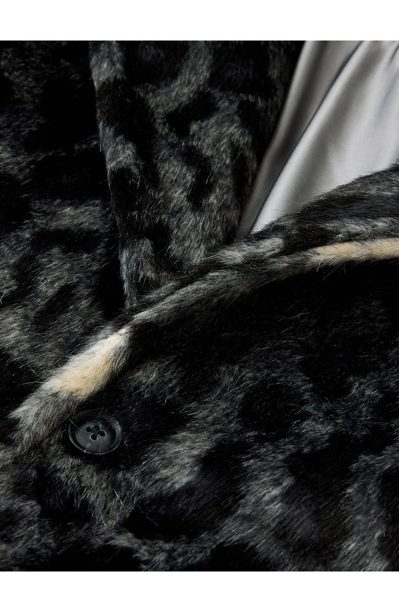 John Varvatos Templeton Leopard Print Faux Fur Topcoat, Alternate, color, Deep Charcoal