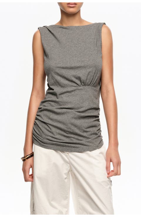 Fitted Ruched Elastic Backless Top