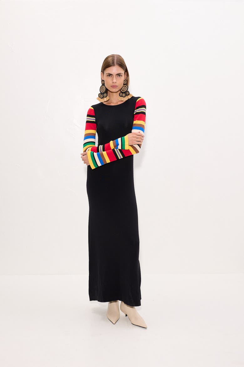 Adri Knit Maxi Dress, Alternate, color, Black/Multi Stripe