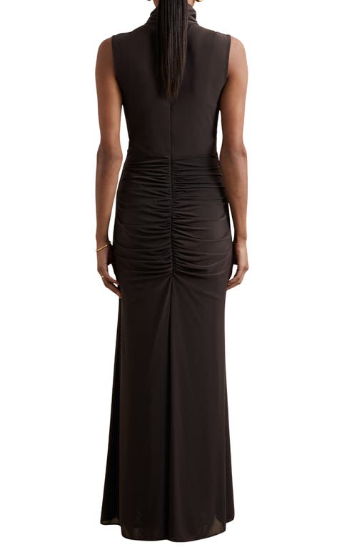 Reiss Daniella Drape & Ruched Detail Sleeveless Gown In Brown