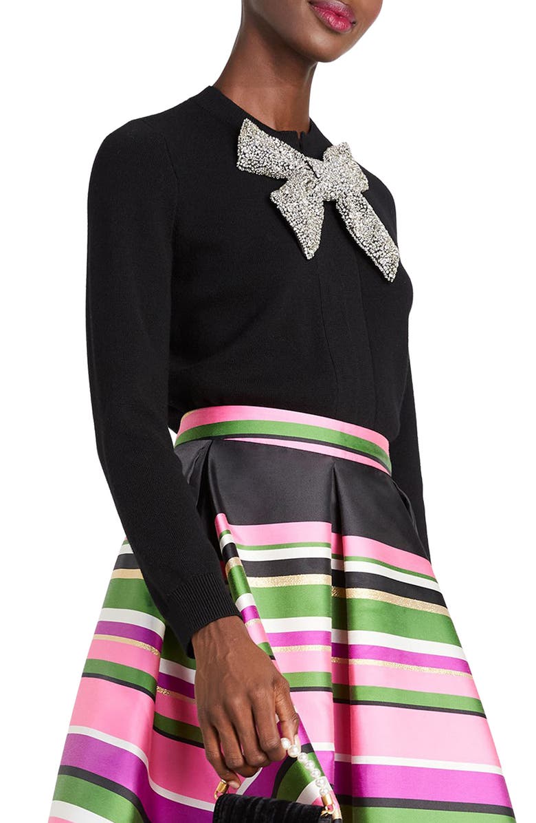Kate Spade New York rhinestone and imitation pearl embellished bow wool cardigan, Alternate, color, 