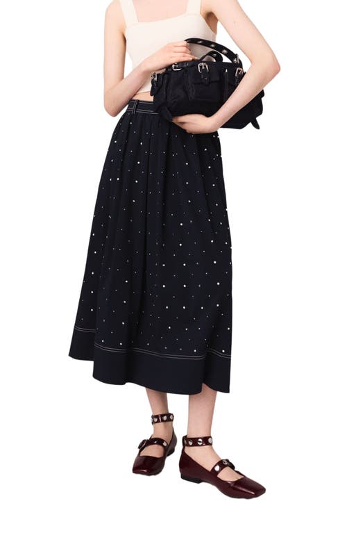 Maje Studded Flared Cotton Skirt In Black