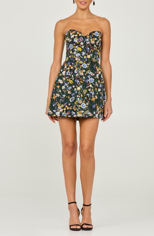 Helsi Lea Beaded Floral Strapless Cocktail Minidress In Black/yellow Floral