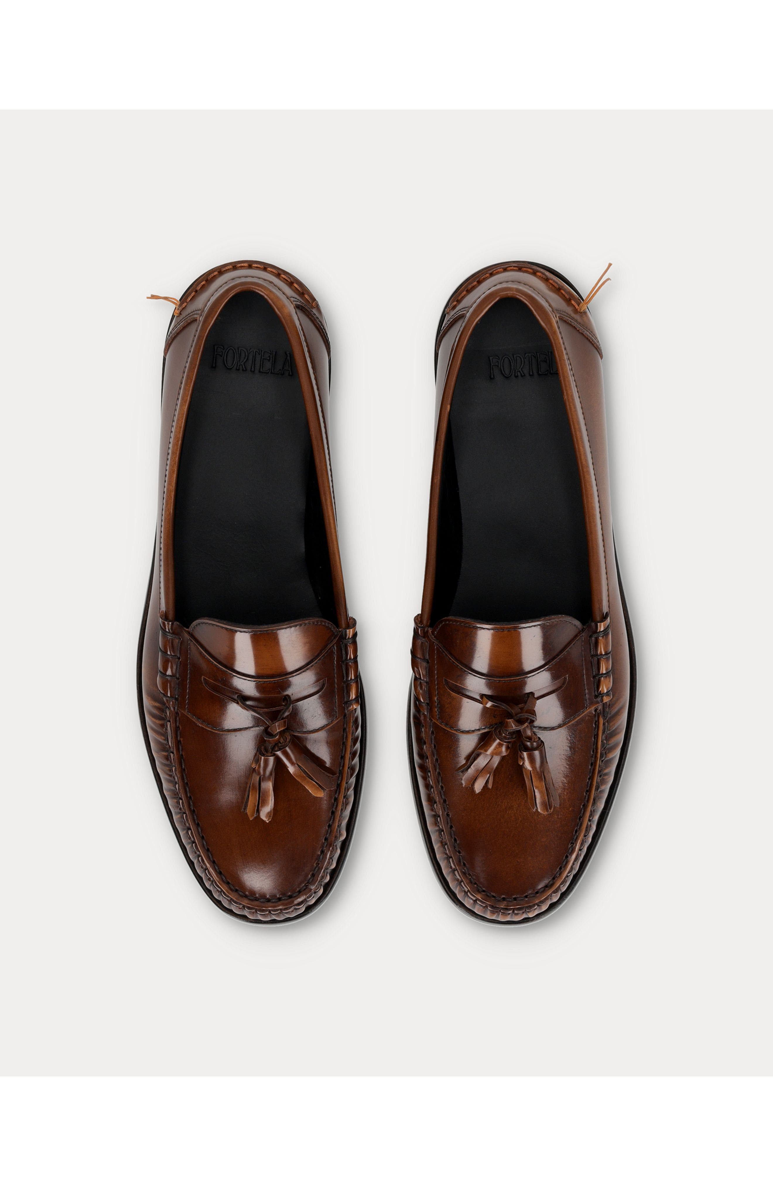 Fortela Sophie Calf Leather Tassel Loafers, Alternate, color, Light Brown