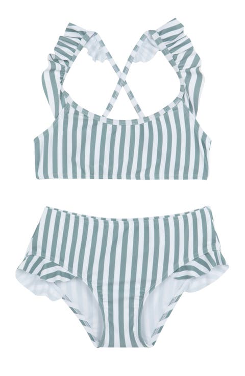 Sweet Stripe Scoop Neck Ruffle Swim Set