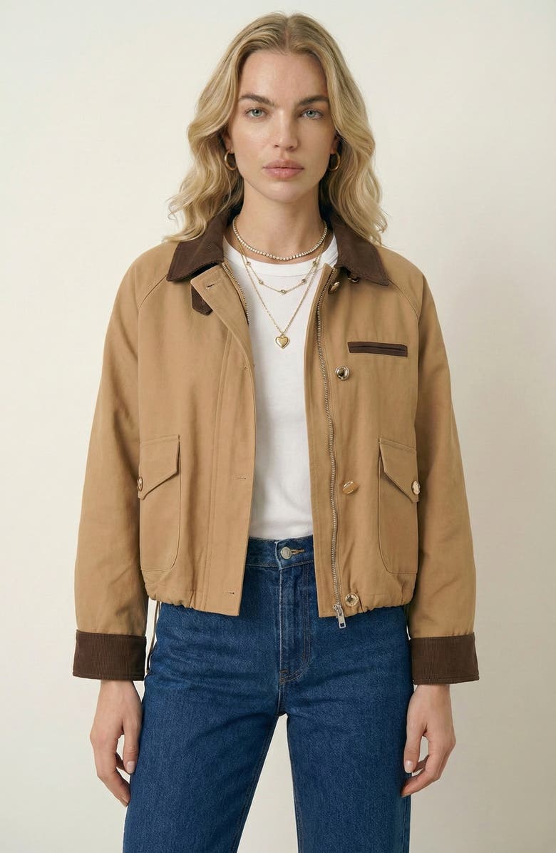 Modenaire Cropped Contrast Collar Utility Jacket, Main, color, Tan / Brown