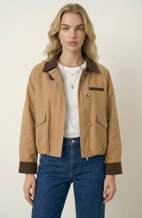 Cropped Contrast Collar Utility Jacket