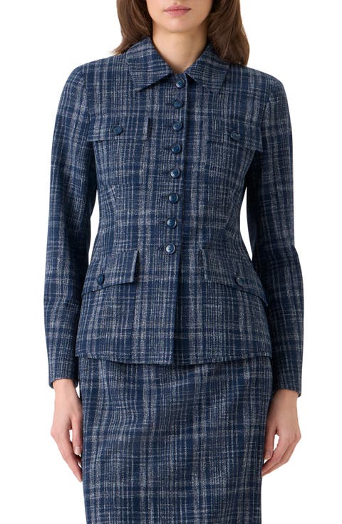 Delia Plaid Wool Blend Tweed Jacket