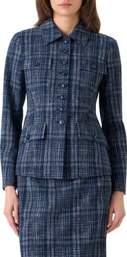 Akris Delia Plaid Wool Blend Tweed Jacket