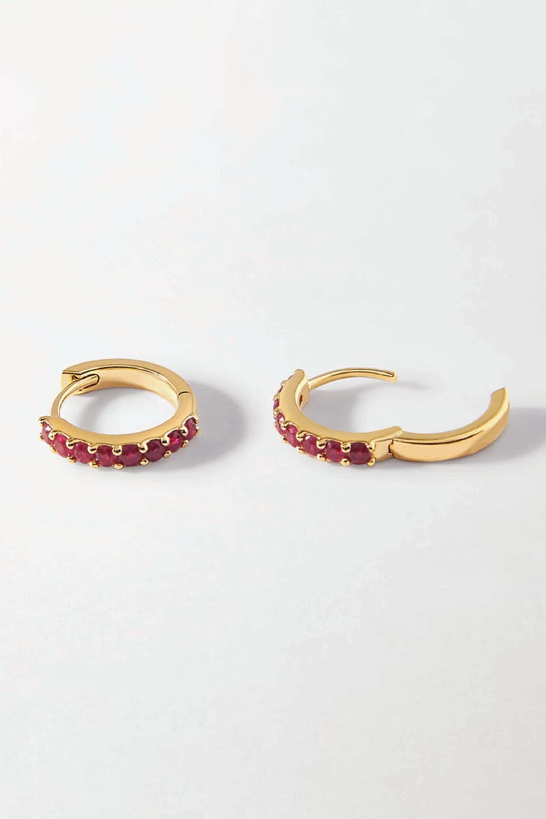 Ruby Pave Huggie Earrings, Alternate, color, Ruby