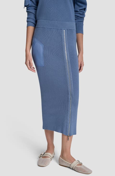 Zipper Slit Midi Sweater Skirt