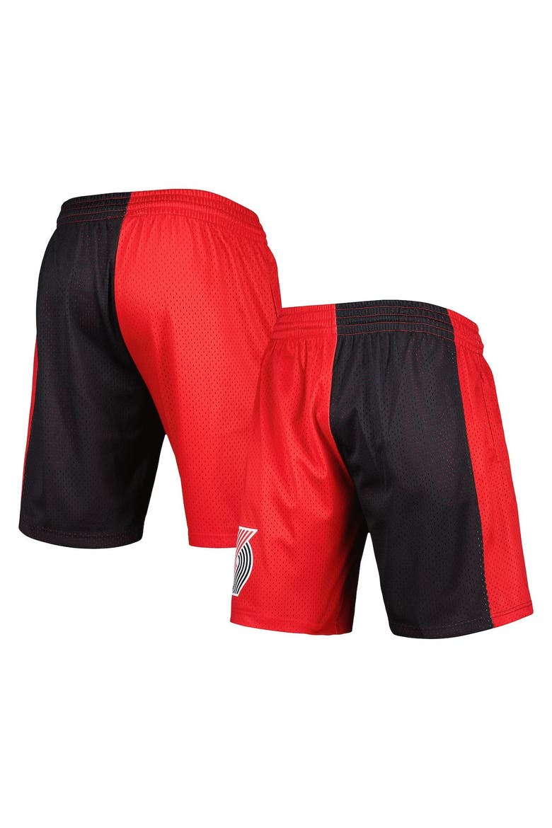 Men's Mitchell & Ness Black/Red Portland Trail Blazers Hardwood Classics 1996 Split Swingman Shorts, Main, color, Black