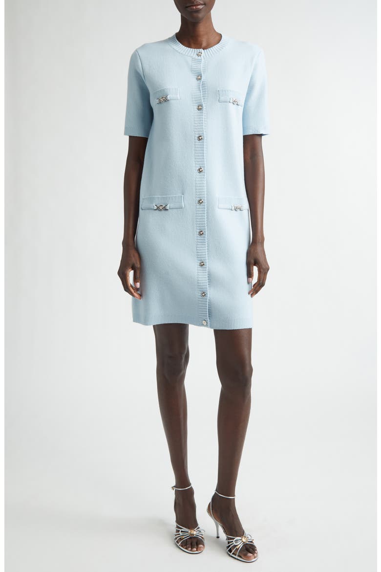 Medusa Short Sleeve Virgin Wool & Cashmere Sweater Dress, Main, color, PASTEL BLUE
