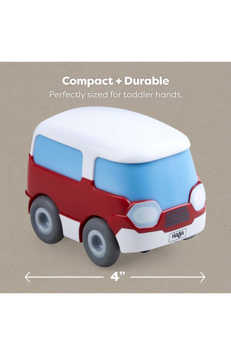 HABA Toddler Car Toy with Momentum Motor - Kullerbu Red Mini Bus, Push and Go Cars for Kids Ages 3-5, Bus Toys for Ages 2 Years Old and Up, Alternate, color, Multi