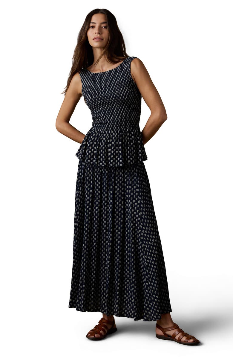 Faherty Sophis Smocked Waist Maxi Skirt, Alternate, color, Navy Lotus Floral