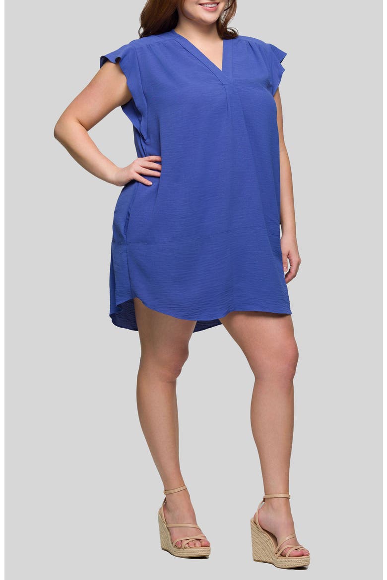 Flutter Cap Sleeve Shift Dress, Alternate, color, BLUE