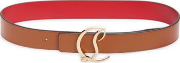 Christian Louboutin Tan Leather Belt with Red Interior and Silver Loop Buckle CL Logo - Belt - Calf leather - Brown - Christian Louboutin  main image 2