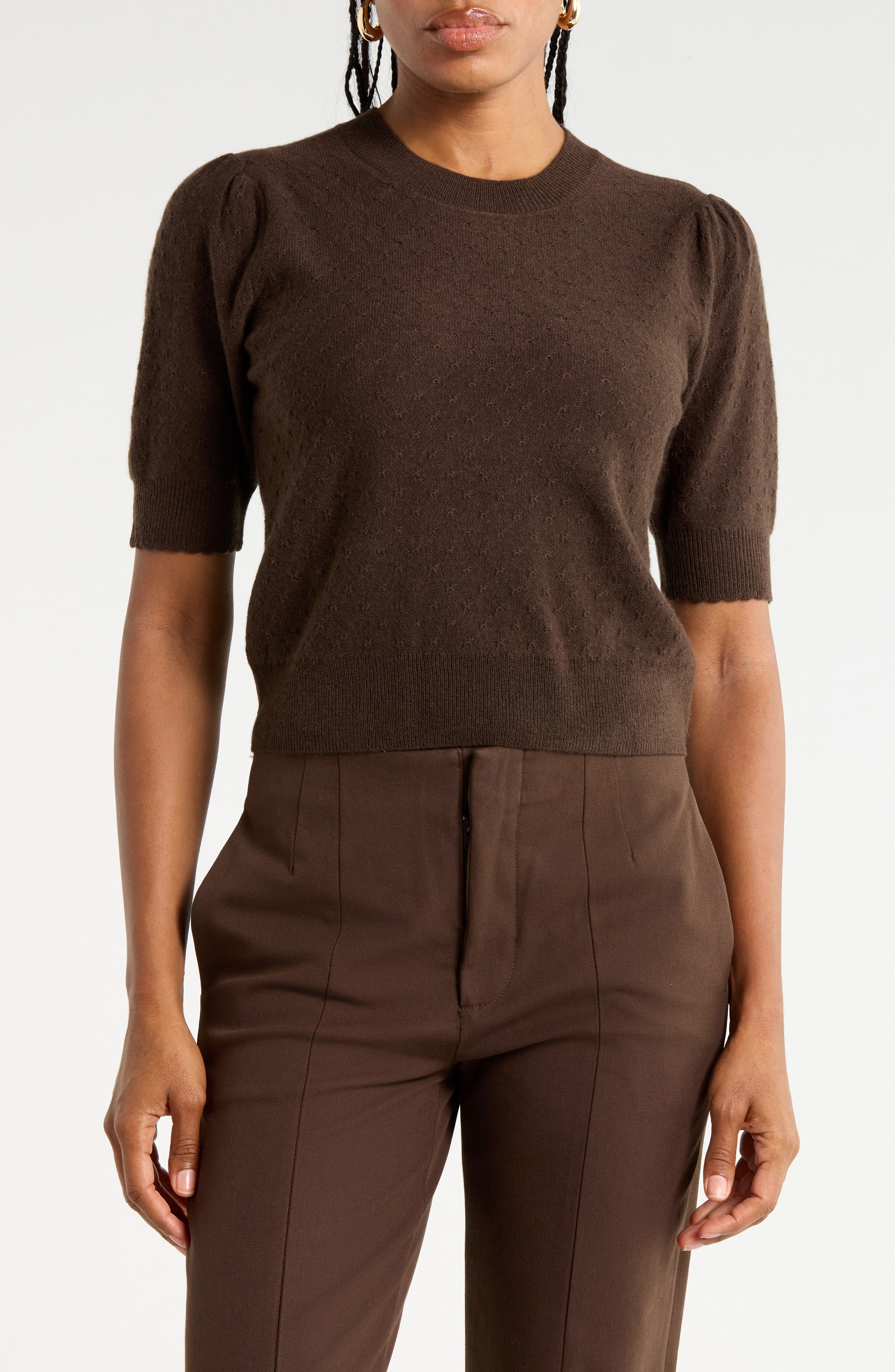 Pointelle Ruched Sweater