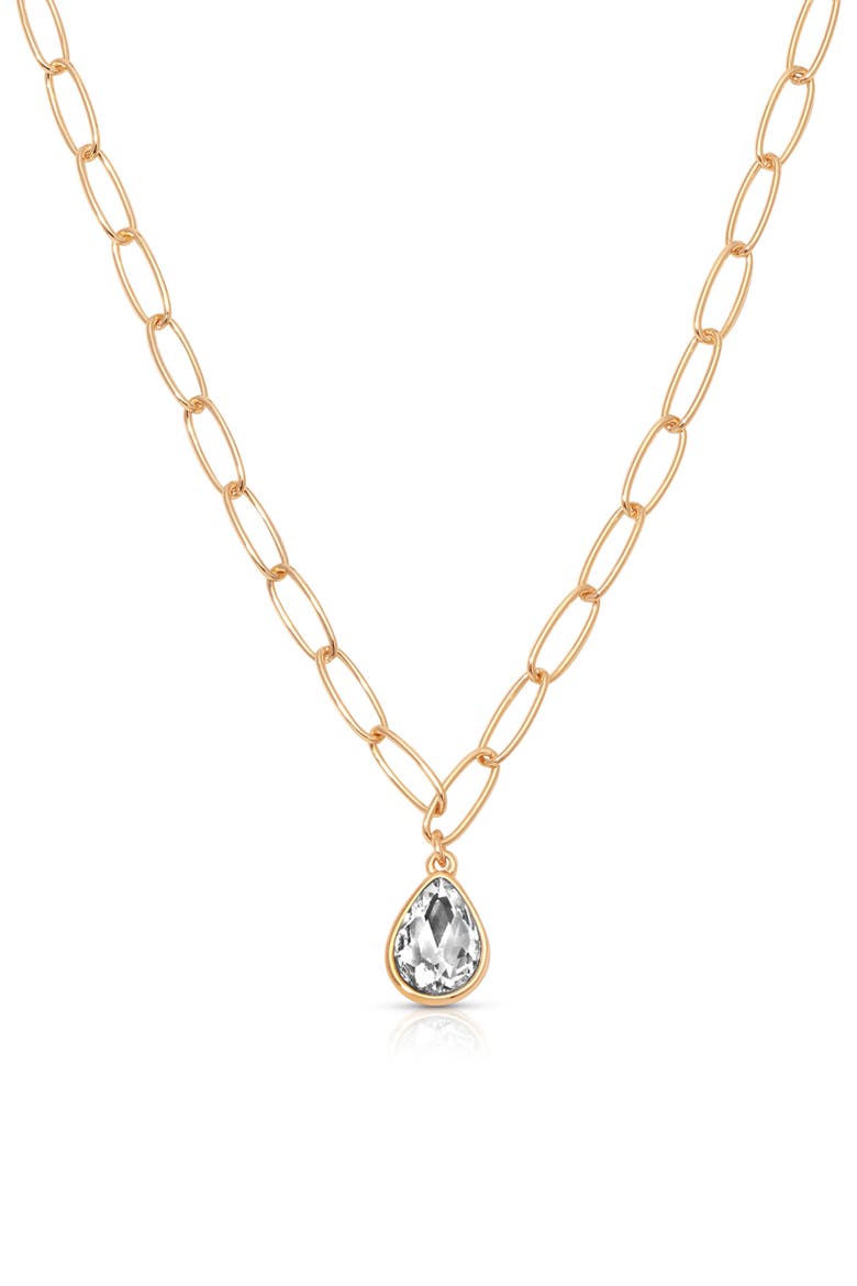 Cubic Zirconia Teardrop Paper Clip Chain Necklace, Main, color, GOLD