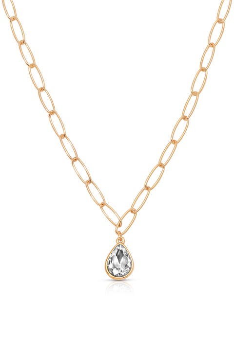 Cubic Zirconia Teardrop Paper Clip Chain Necklace
