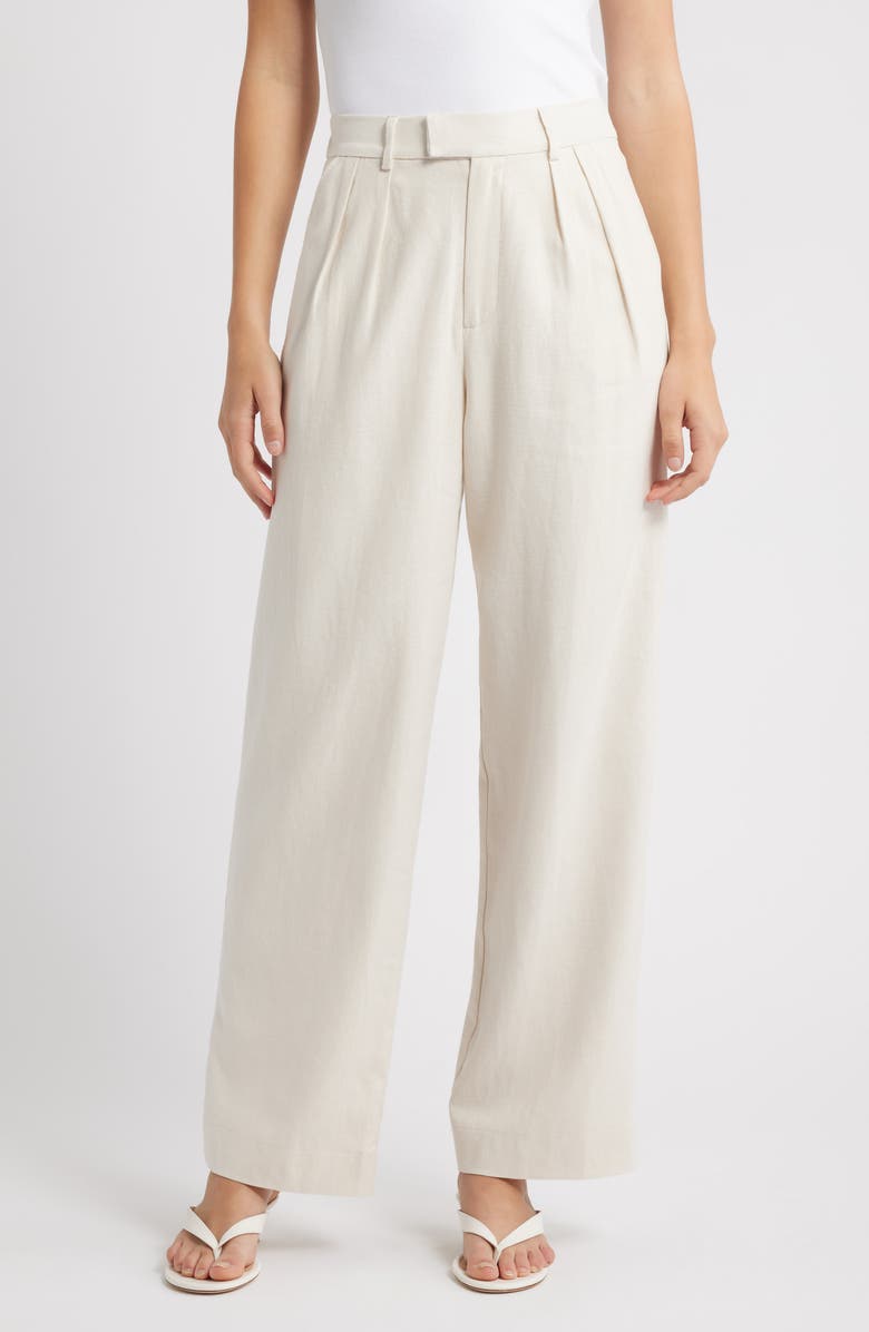 WAYF Naomi Linen Blend Straight Leg Pants, Main, color, Porcelain