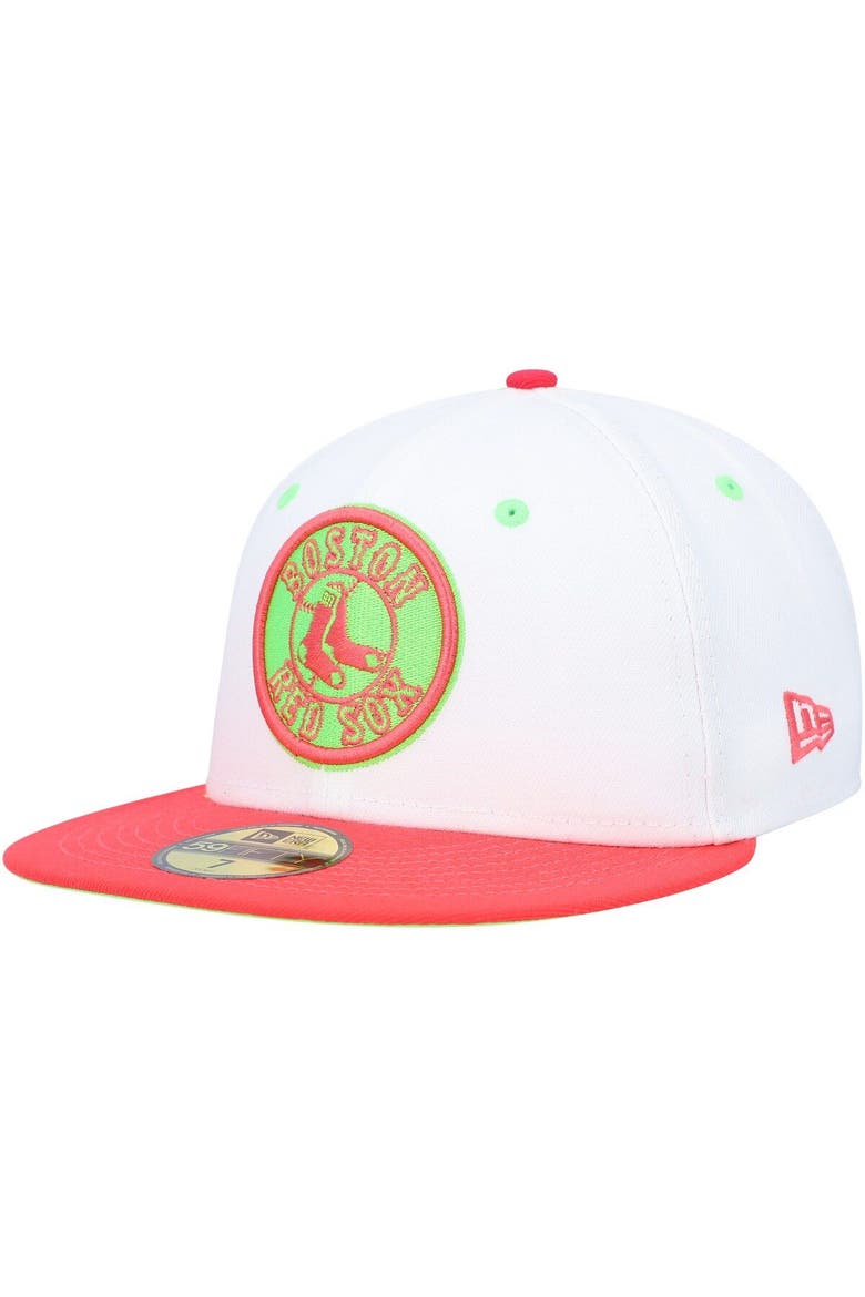 Men's New Era White/Coral Boston Red Sox  Fenway Park 100th Anniversary  Strawberry Lolli 59FIFTY Fitted Hat, Alternate, color, White